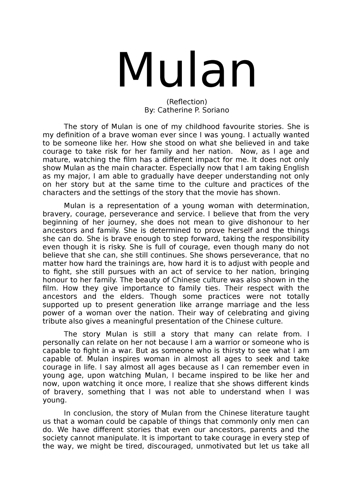mulan summary essay 2020