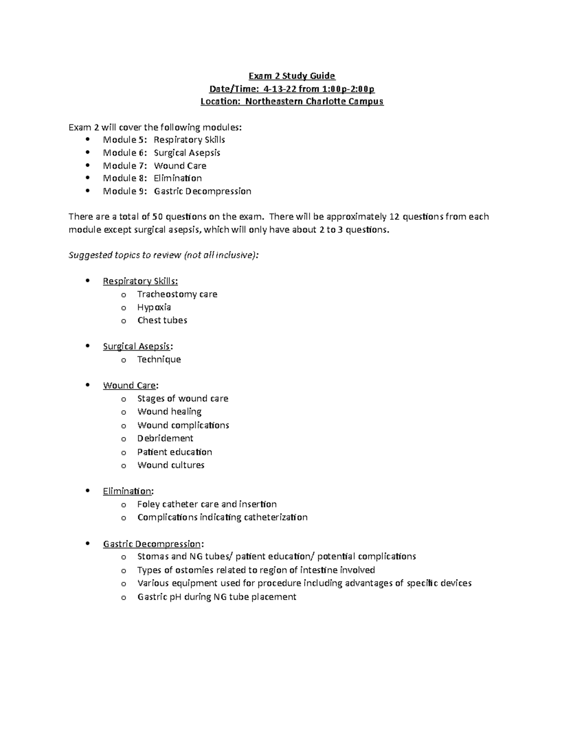 Exam 2 Review Guide - Exam 2 Study Guide Date/Time: 4-13-22 From 1:00p ...