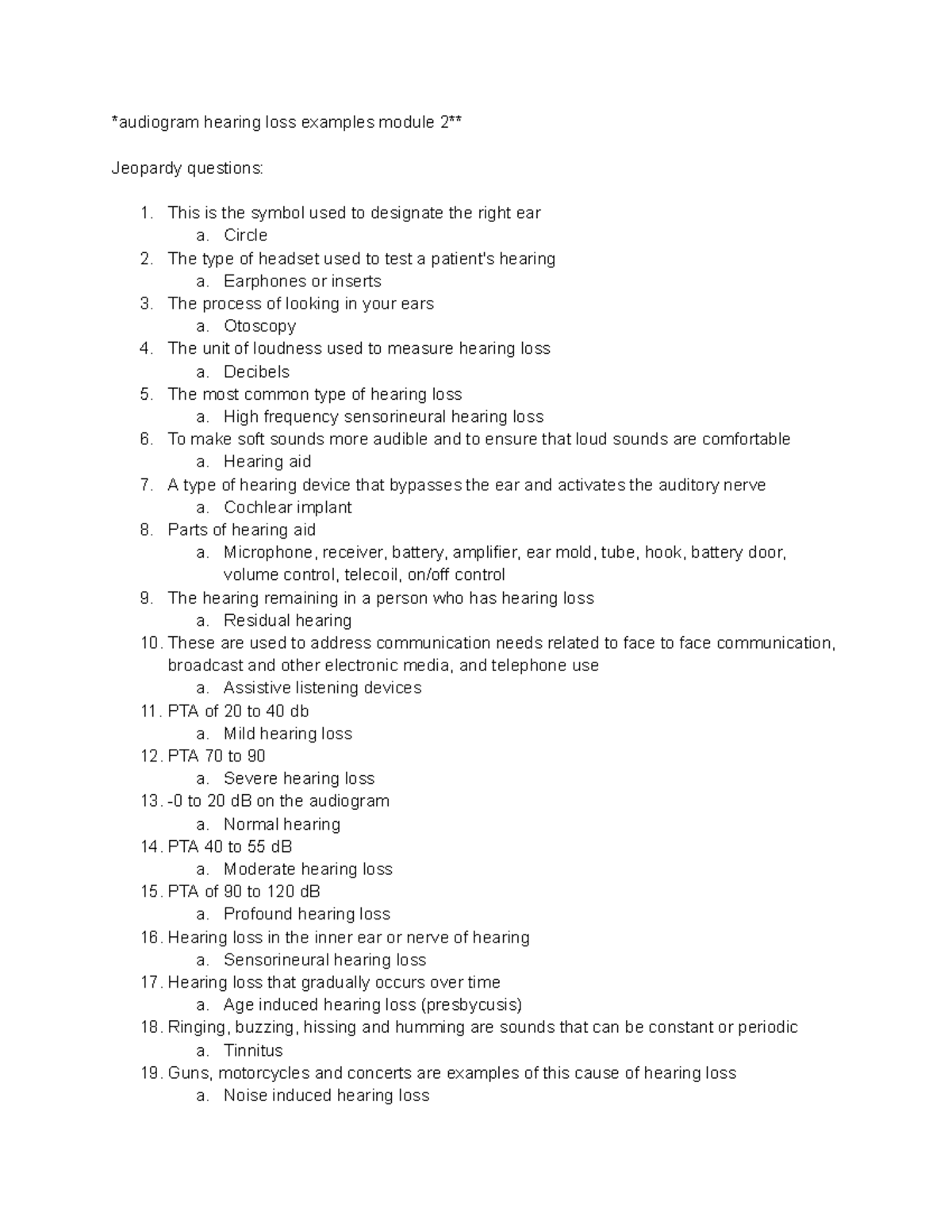 Aural Rehab study guide - audiogram hearing loss examples module 2 ...