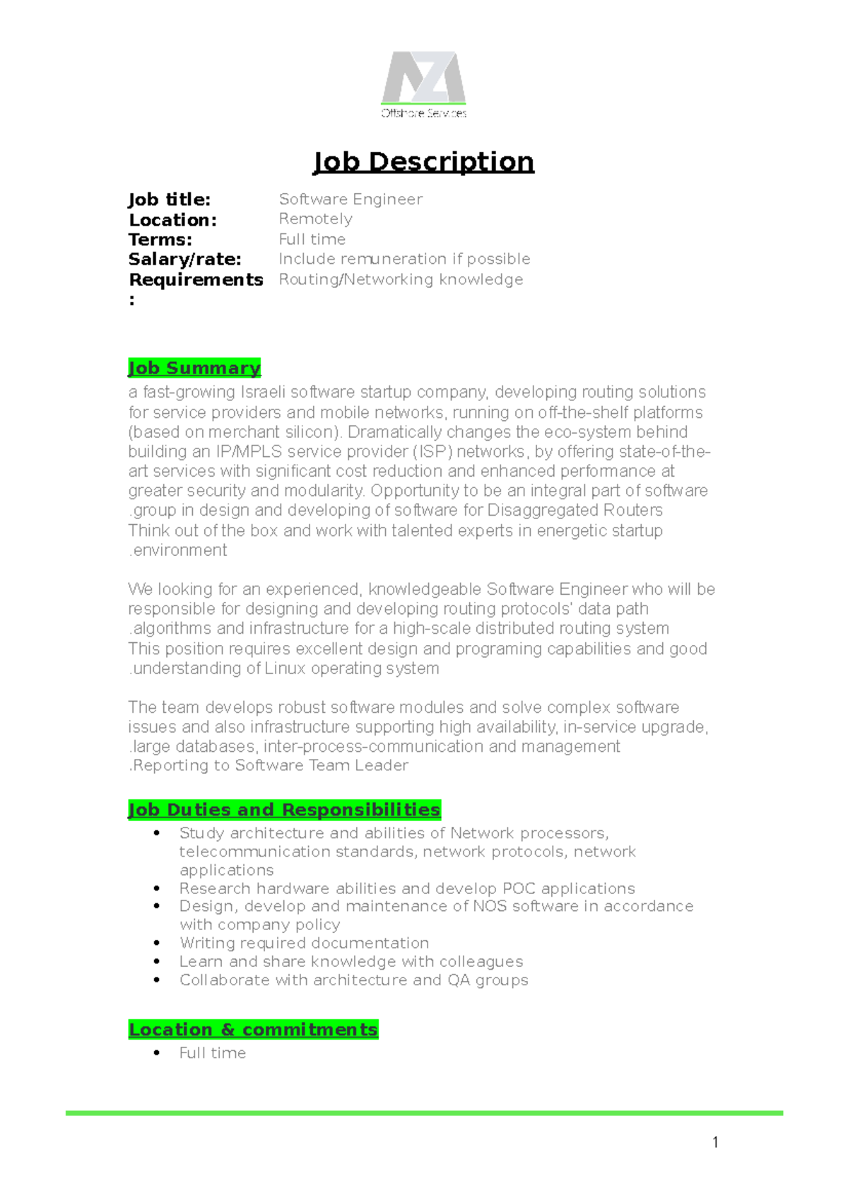 Software Engineer Sr - dsasdsdasad dsadsads - Job Description Job title ...