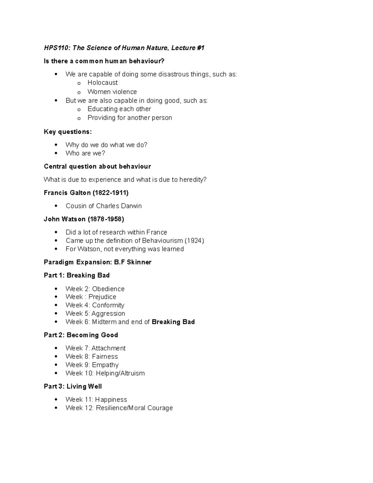 Science of Human Behavior - Lecture notes - Hps110 lec1 - HPS110: The ...