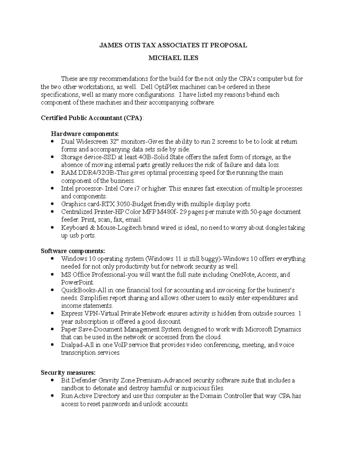 Project 1ILES JAMES OTIS TAX ASSOCIATES IT PROPOSAL MICHAEL ILES