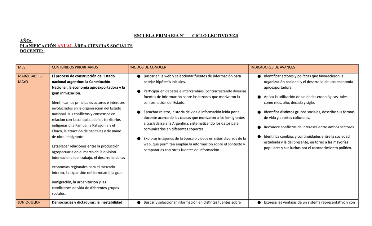 Planificaciones Anual 5TO AÑO Sociales - ESCUELA PRIMARIA Nº CICLO ...