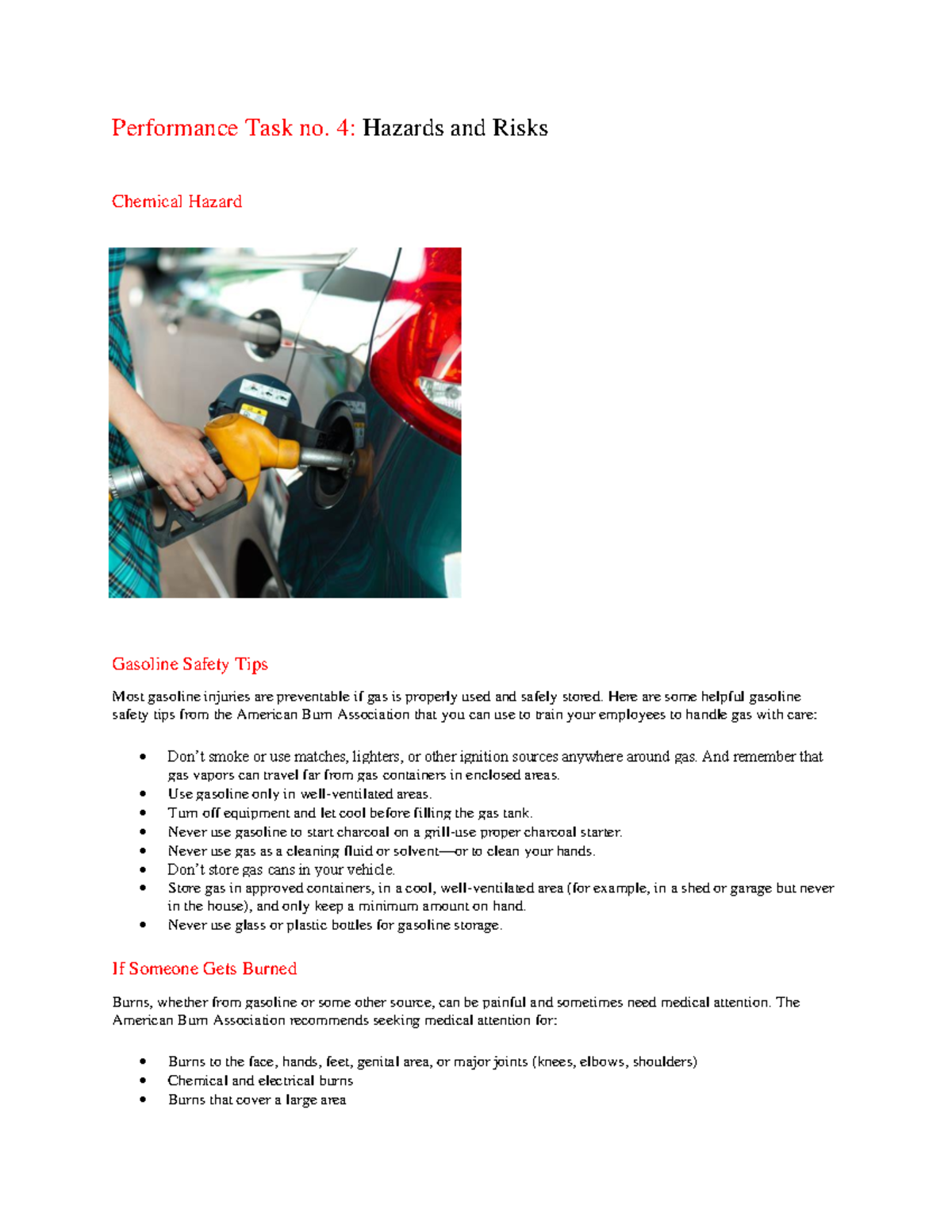 Performance Task no 4 Hazards and Risks - Performance Task no. 4 ...
