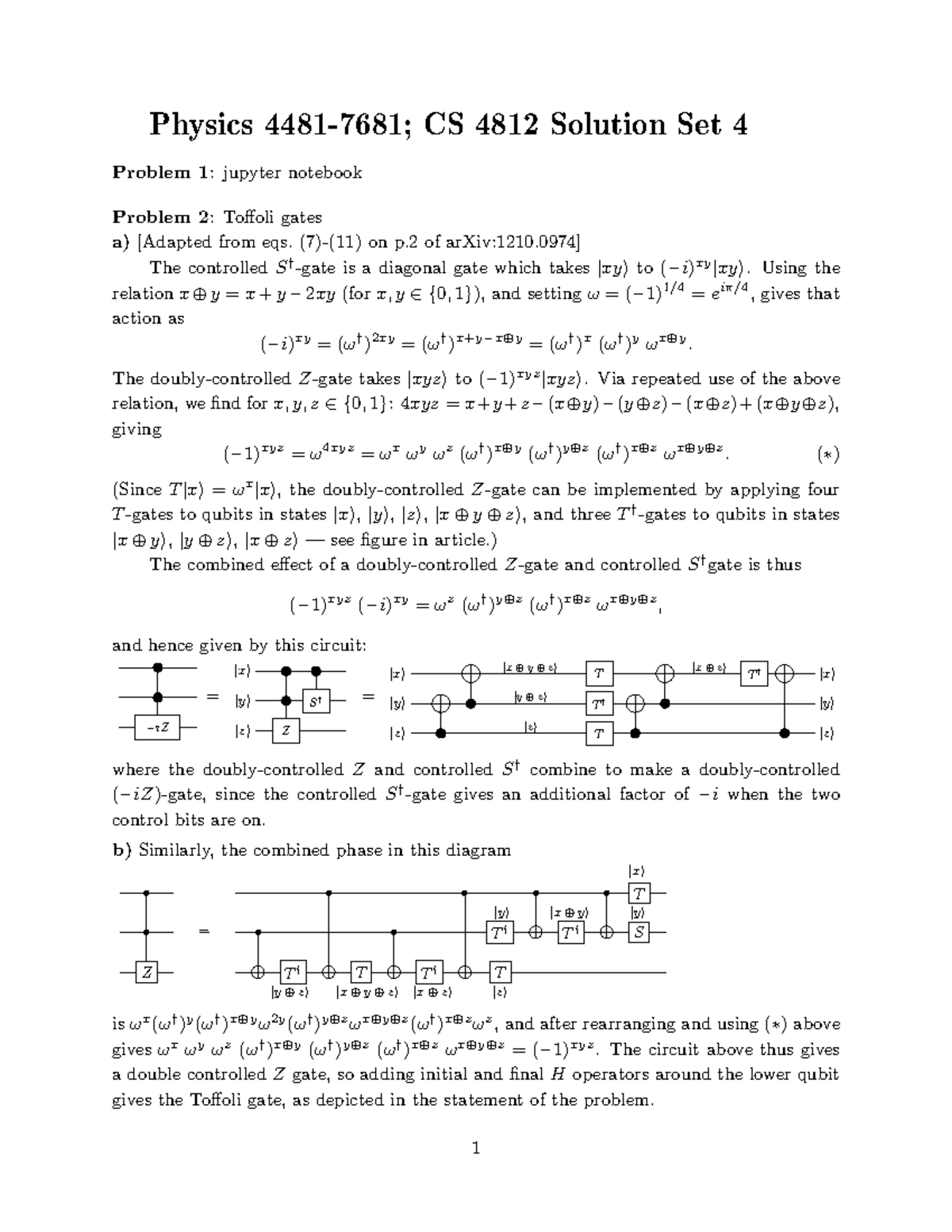 S4 - Solutions To Problem Set 4 - Physics 4481-7681; CS 4812 Solution ...