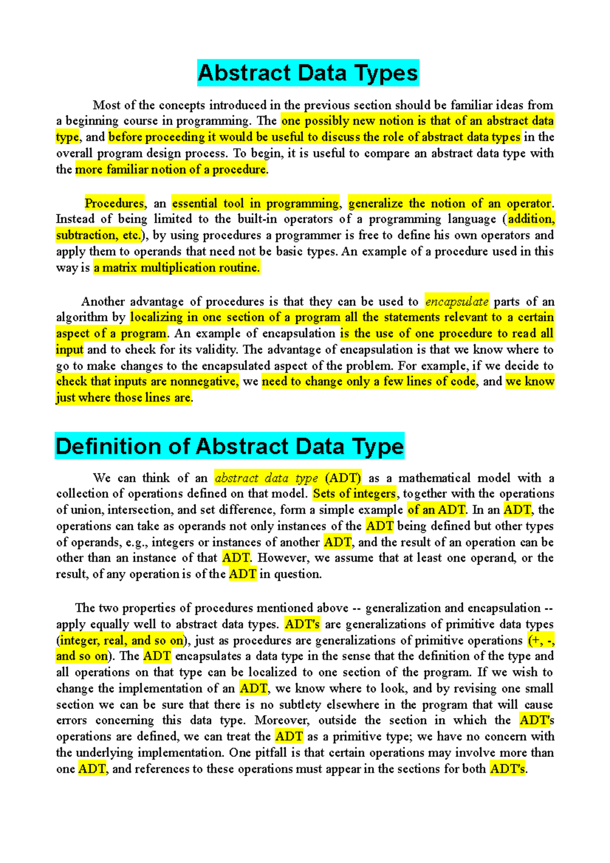 Abstract Data Types - Abstract Data Types Most of the concepts ...
