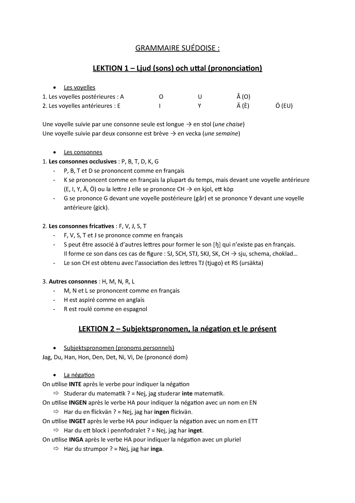 Grammaire Suedoise L2 Notes De Cours 2 Studocu