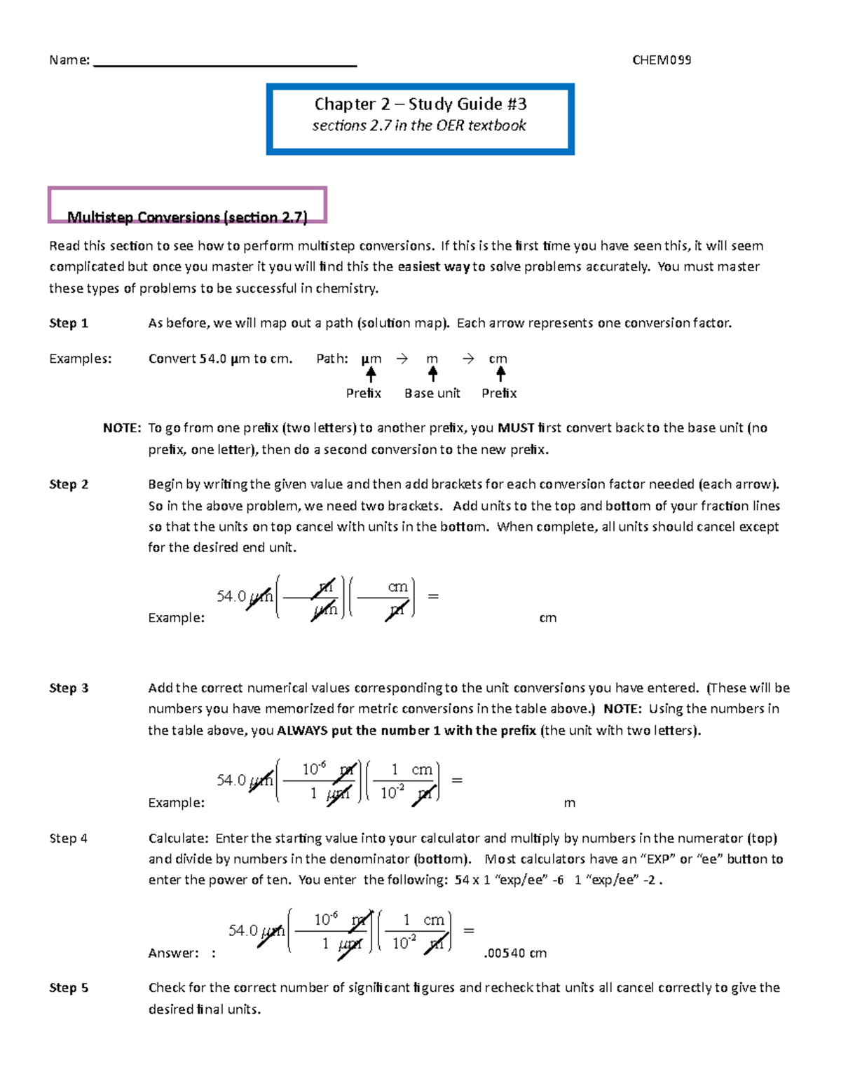 Chem study guide 2 - Name: ___________________________________ CHEM ...