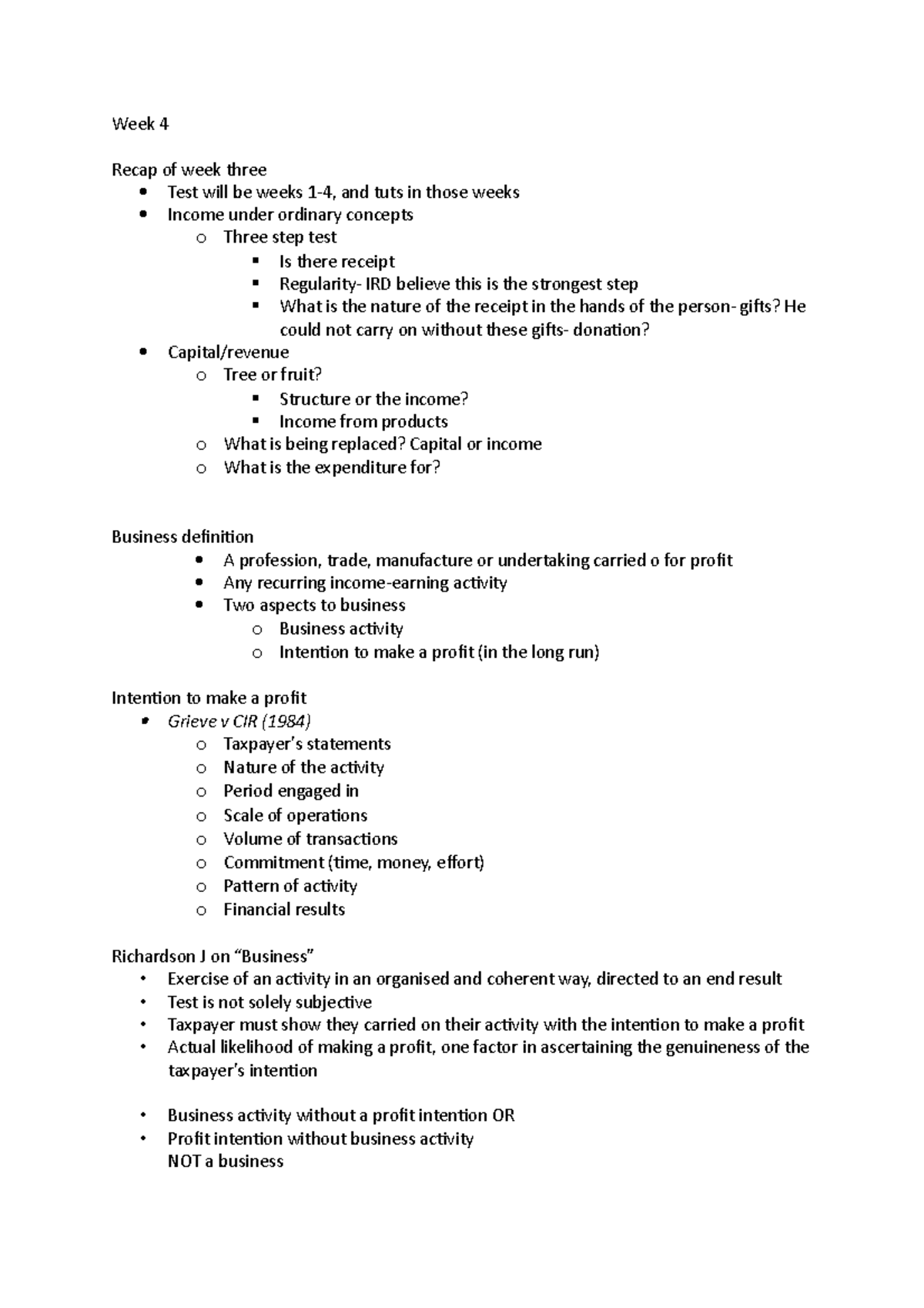 Week 4 - week4 recap - Week 4 Recap of week three Test will be weeks 1 ...