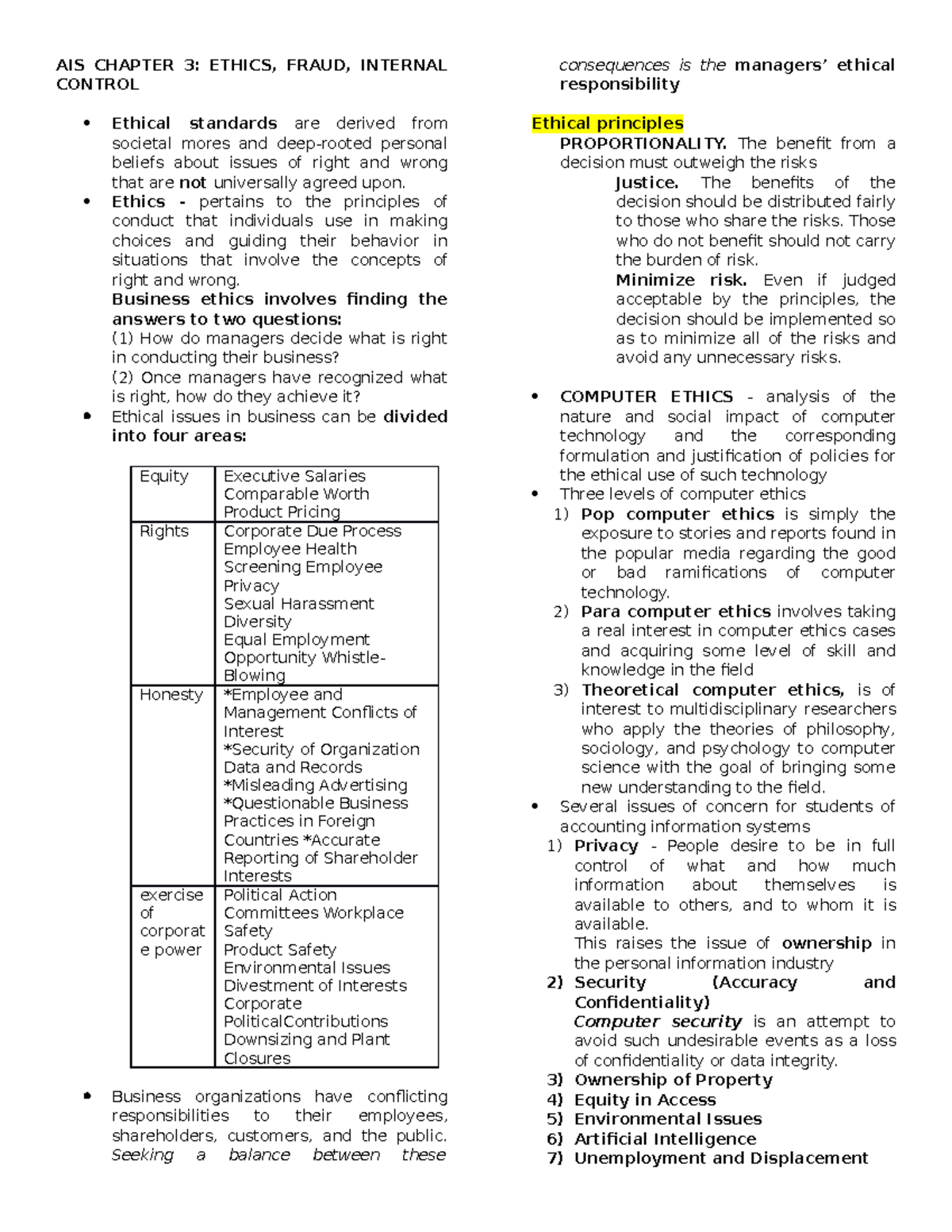 324980816 Ais Chapter 3 - AIS CHAPTER 3: ETHICS, FRAUD, INTERNAL ...