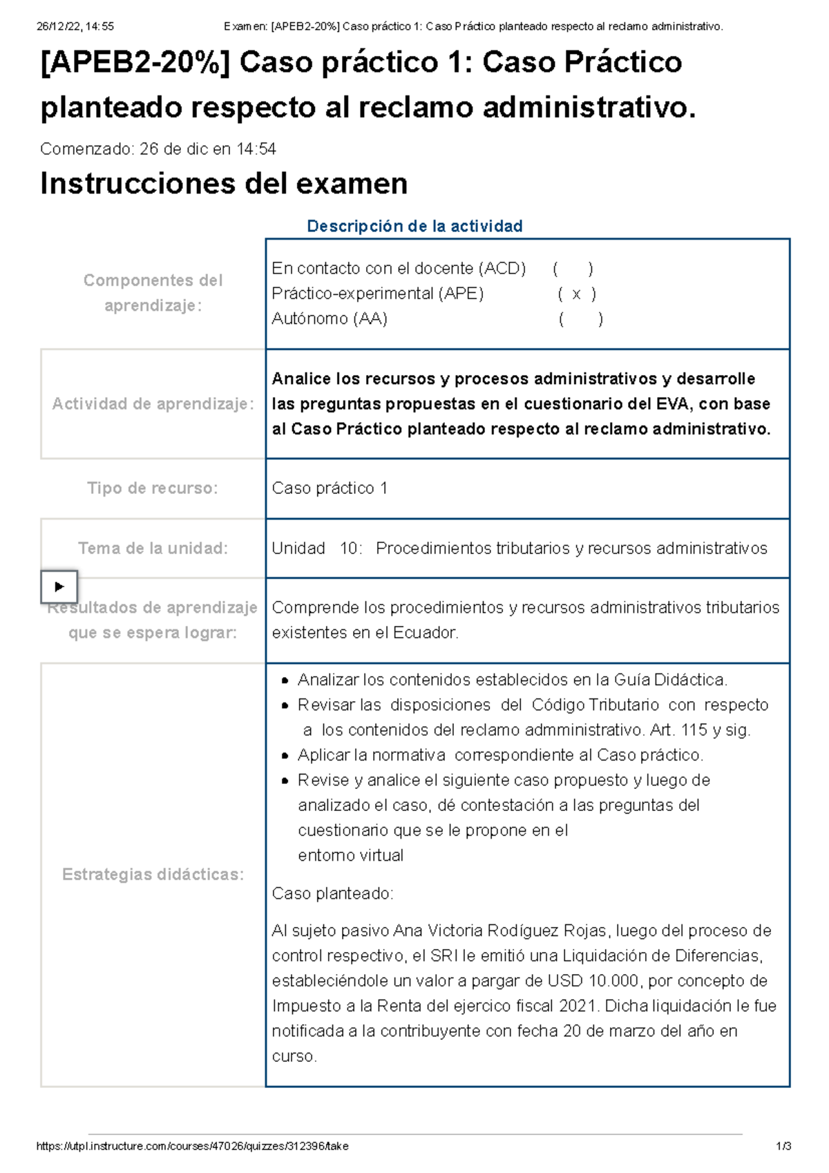 Examen Apeb Caso Pr Ctico Caso Pr Ctico Planteado Respecto Al