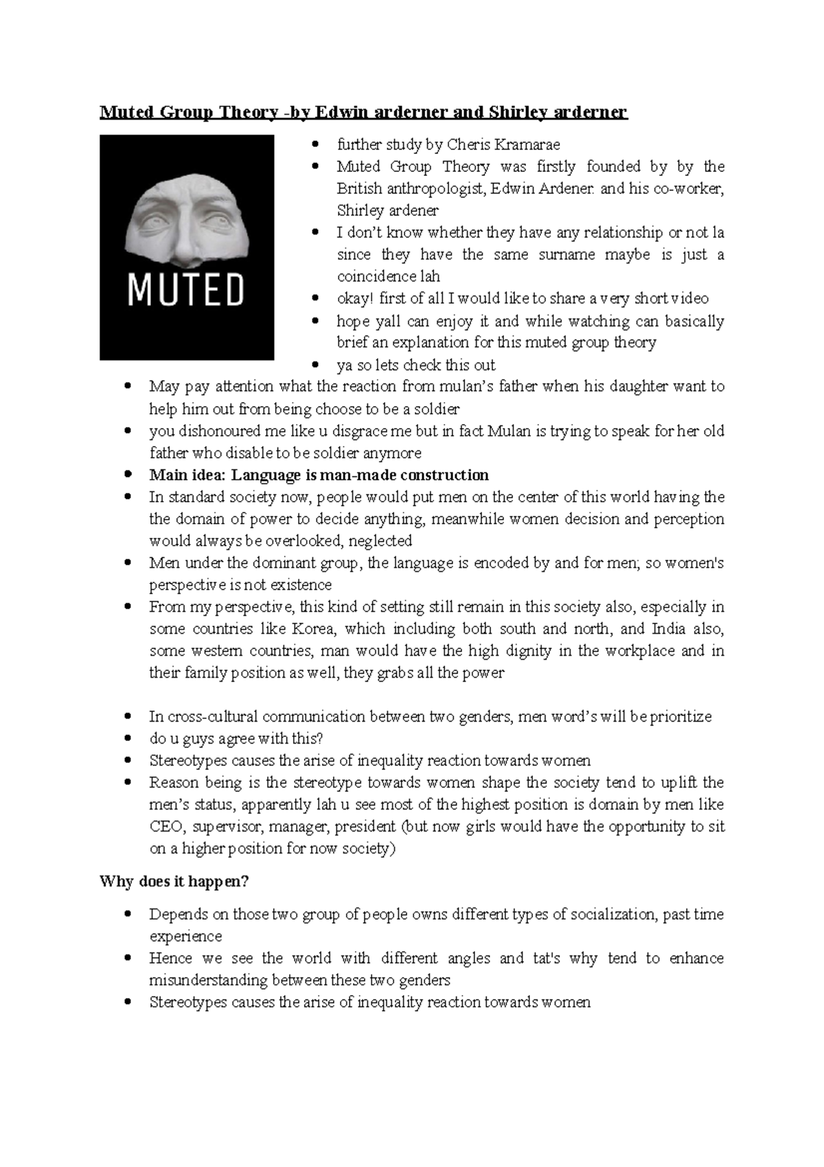 Muted Group Theory (Poster) Muted Group Theory by Edwin arderner and