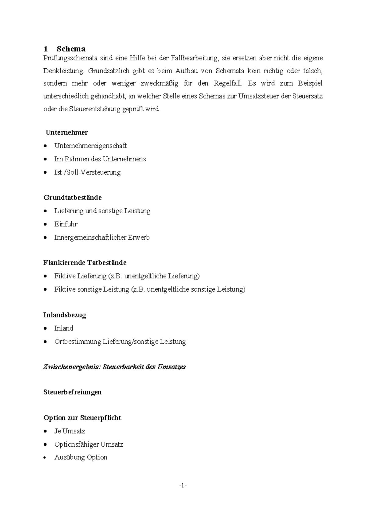 Schema USt -1- 1 Schema Prüfungsschemata Sind Eine Hilfe Bei Der ...