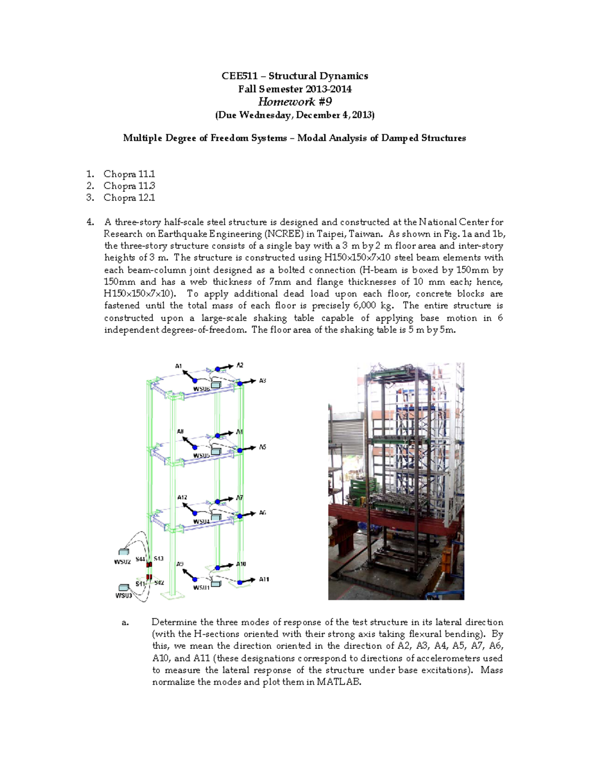 Homework 9 CEE511 Structural Dynamics 2013 2014 - CEE511 Structural ...