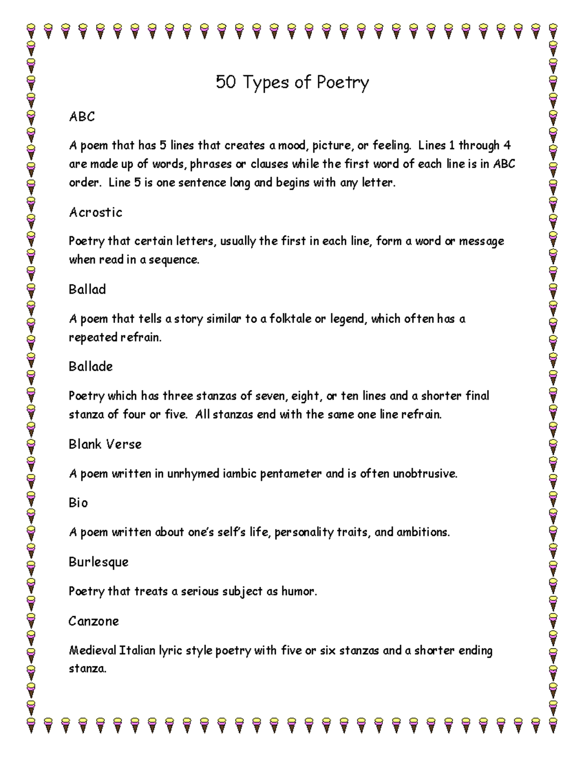 Types of poetry - Hksnsms - 50 Types of Poetry ABC A poem that has 5 ...