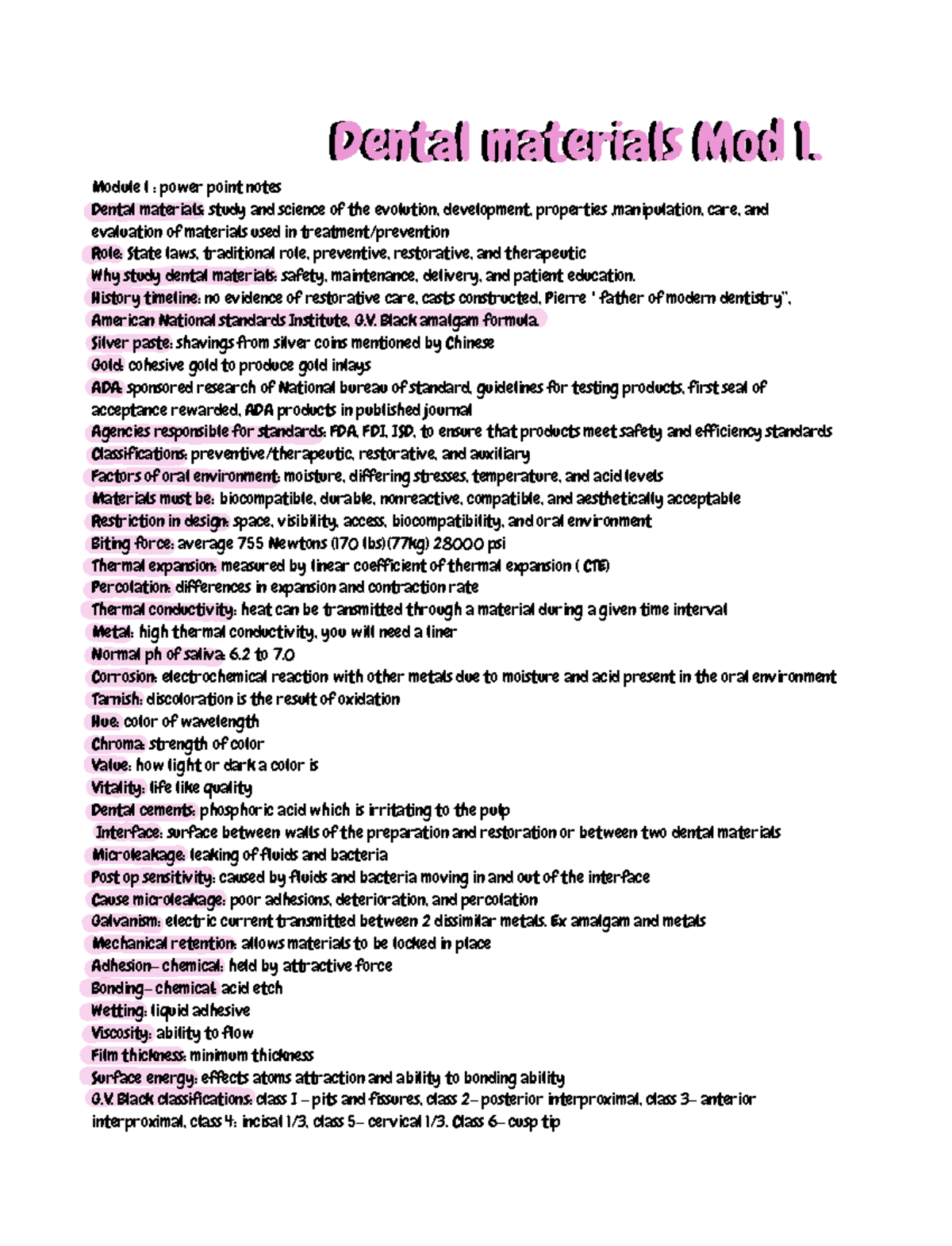 Dental Materials Module 1 Module l power point notes Dental