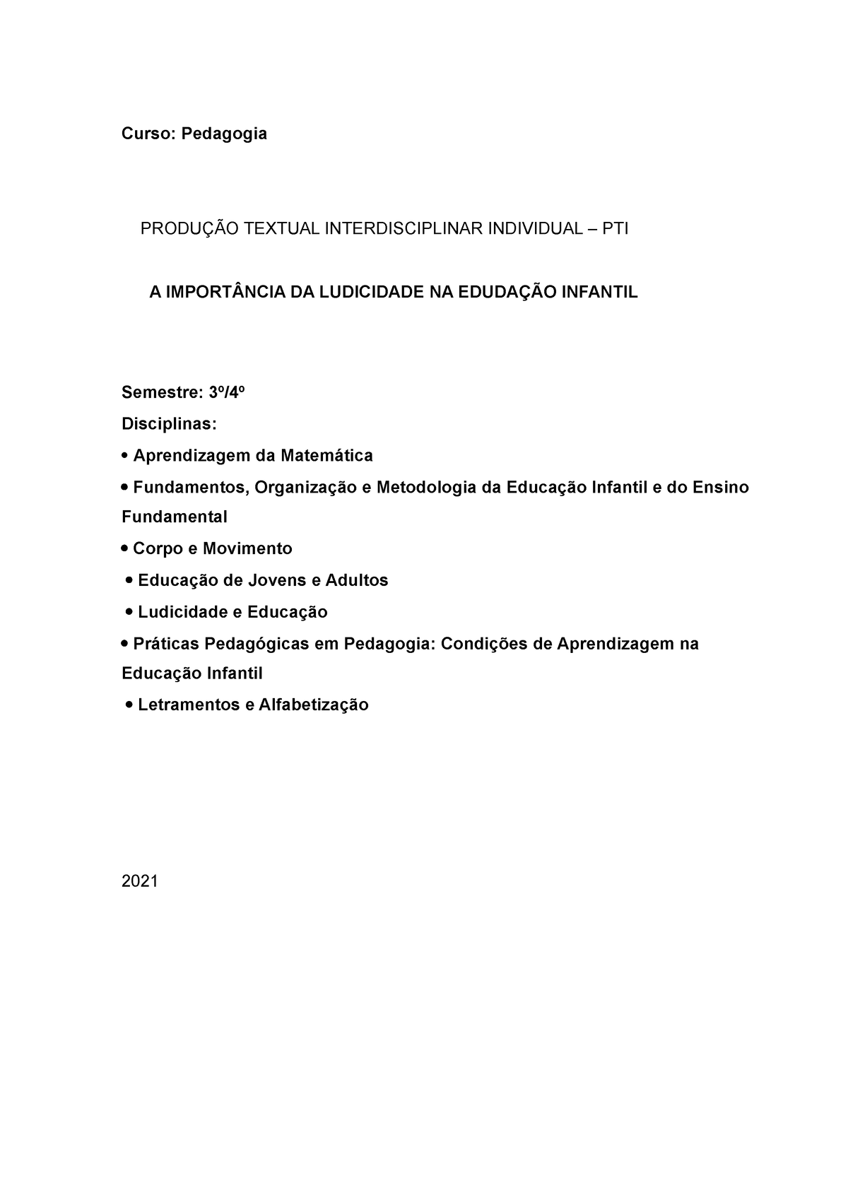 Trabalho 4º Semestre (Andamento), PDF, Pedagogia