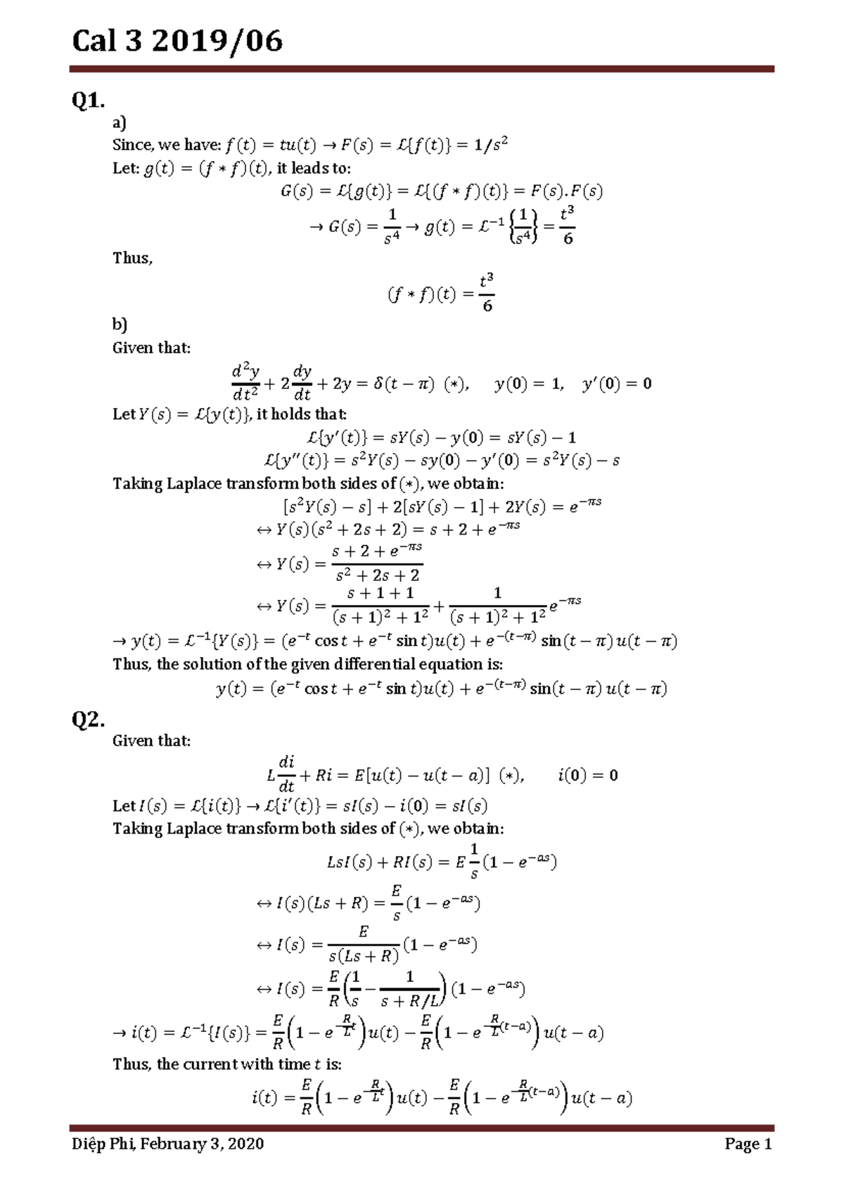 Cal 3 2019 06 - note - Cal 3 2019/ Diệp Phi, February 3, 2020 Page 1 Q1 ...