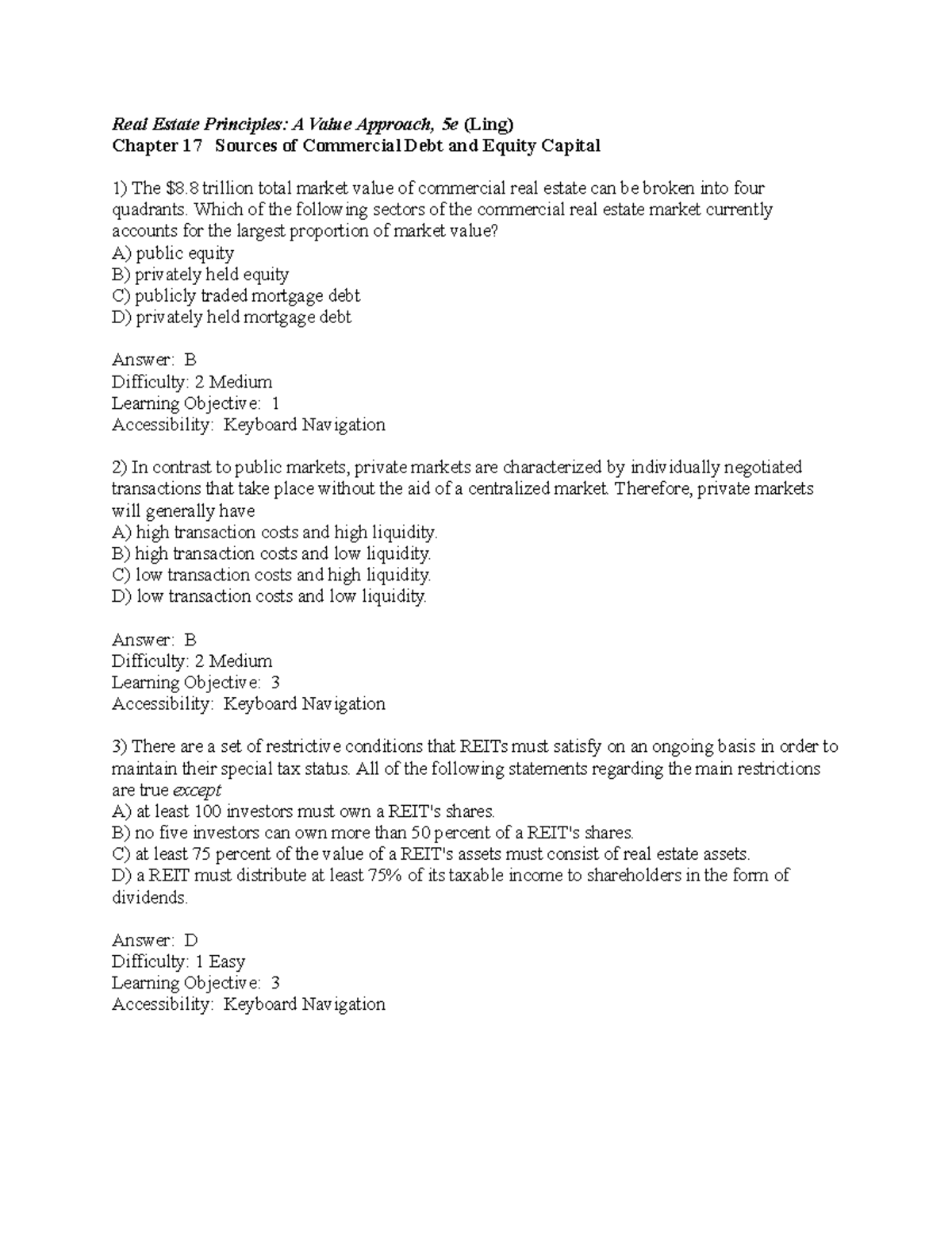 Ling5e chapter 17 tb answerkey - Real Estate Principles: A Value ...