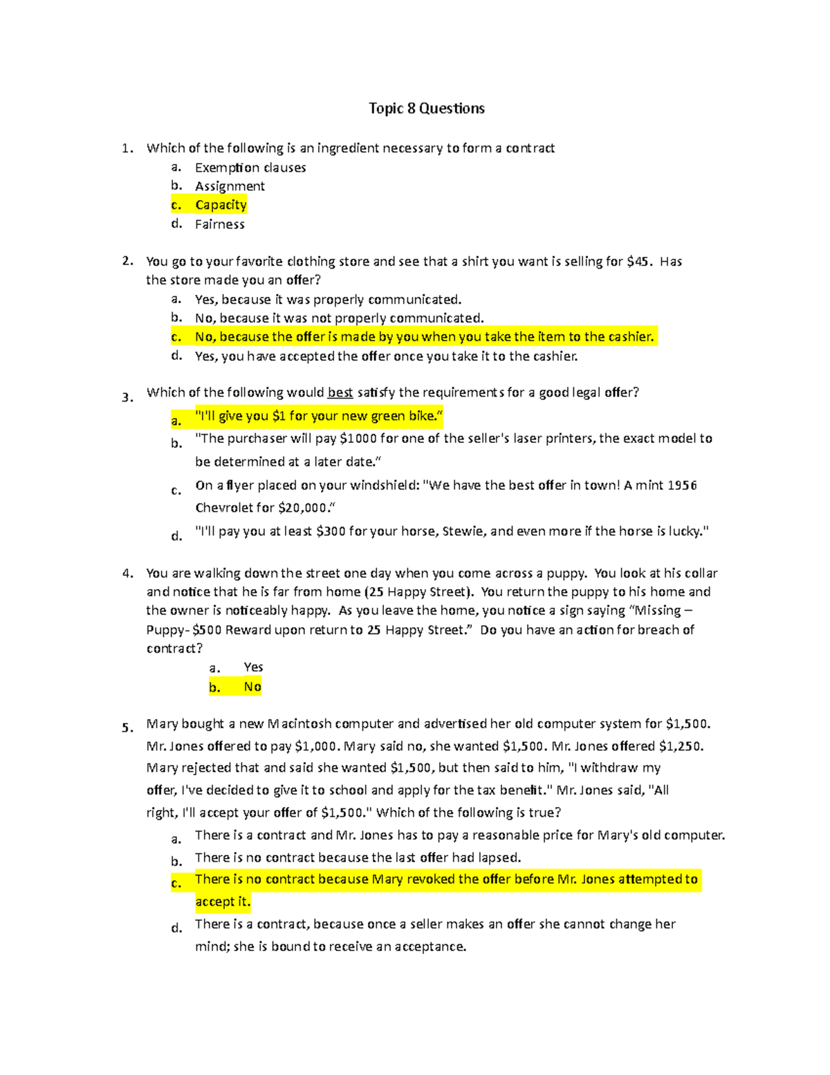 Topc 8 Questions - Answers - Topic 8 Questions Which of the following ...