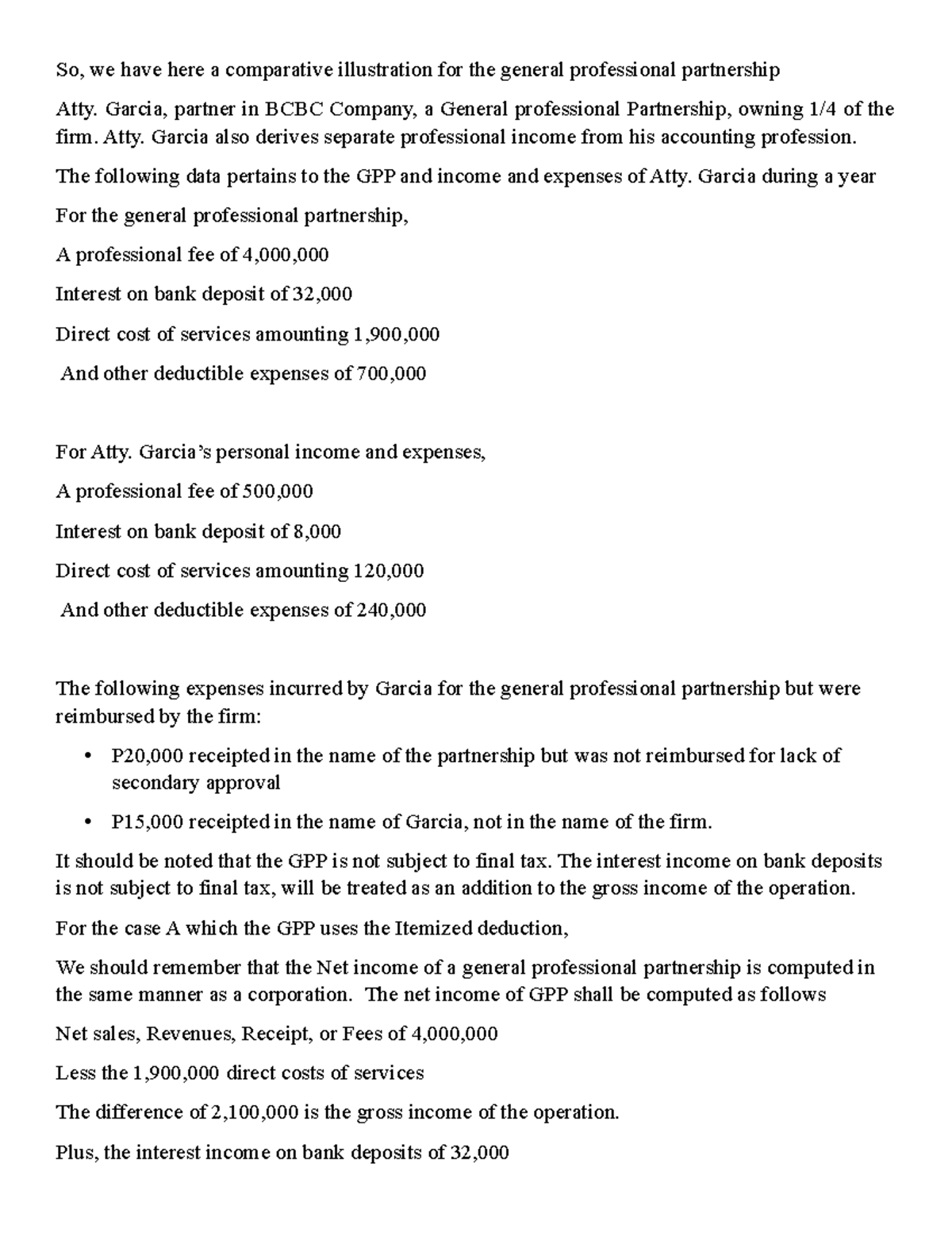 Determination of OSD for the general professional partnership and a ...