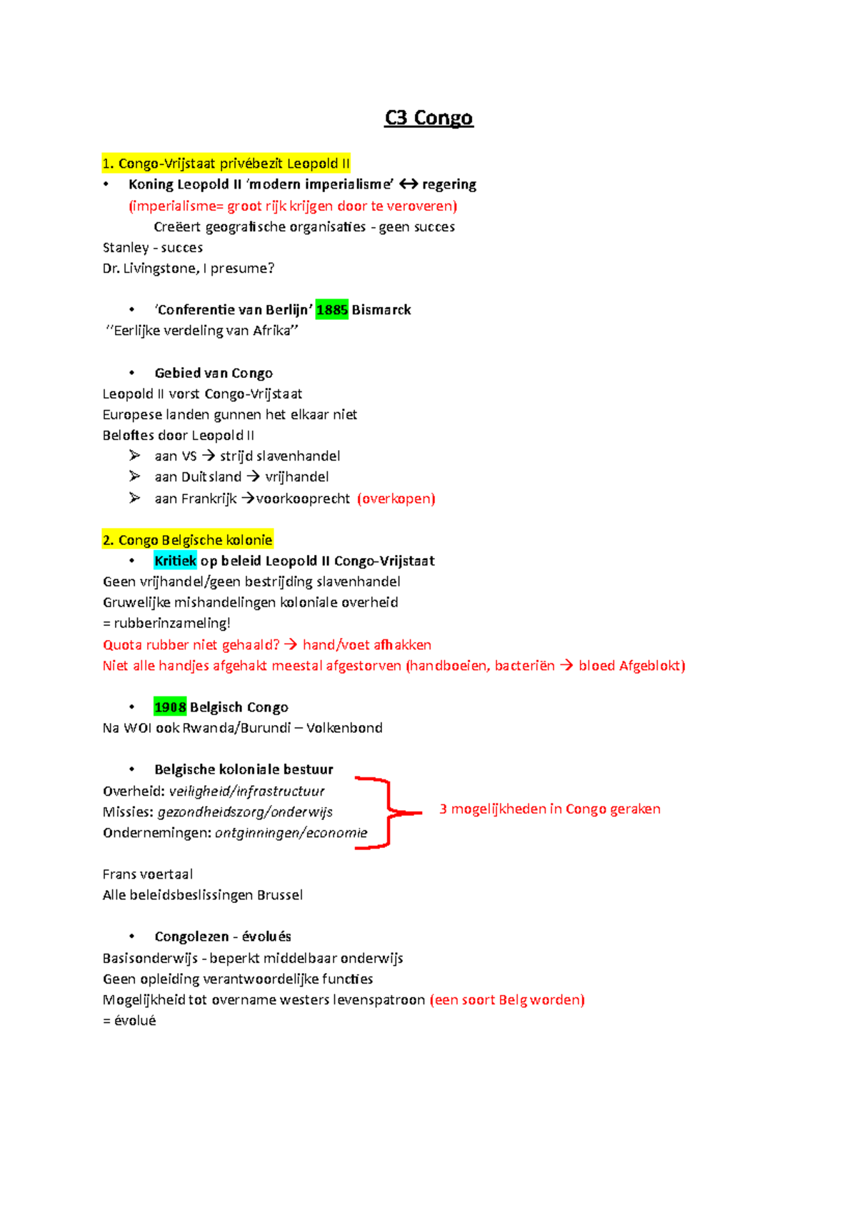 C3 Congo geschiedenis - 6ASO - C3 Congo Congo-Vrijstaat privébezit ...