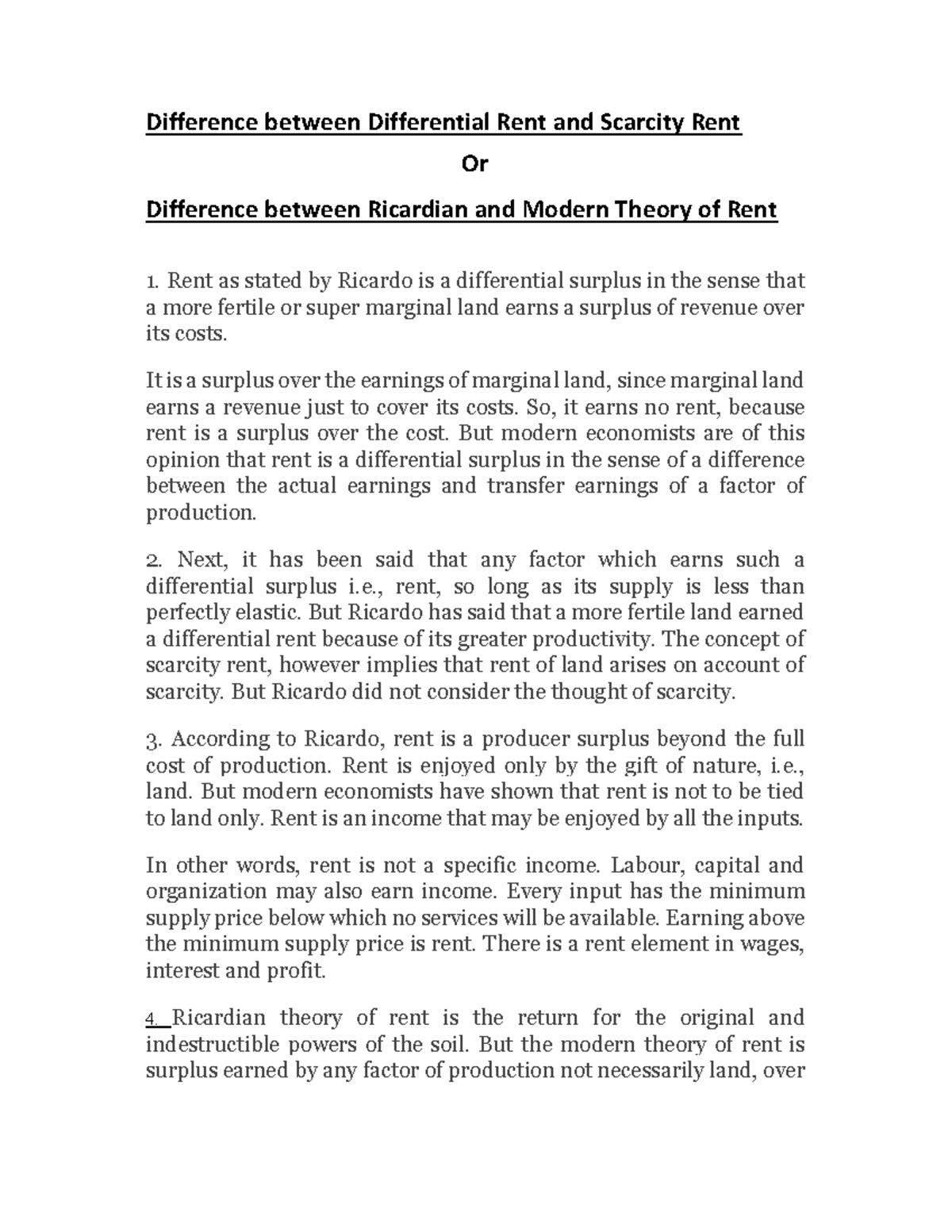 Difference between Differential Rent and Scarcity Rent Difference