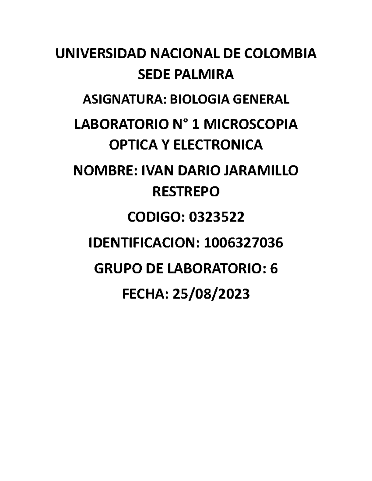 Universidad Nacional DE Colombia SEDE Palmira UNIVERSIDAD NACIONAL DE