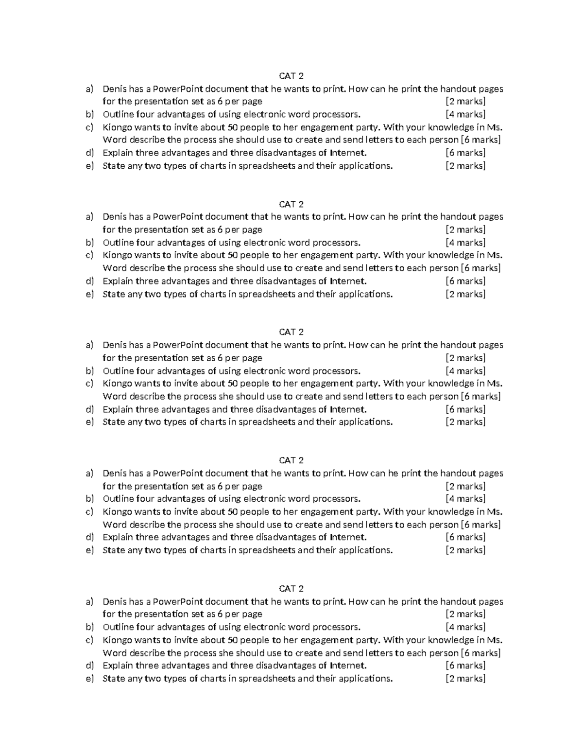 Cat 2 21 - Continuous Assessment Test - CAT 2 a) Denis has a PowerPoint ...