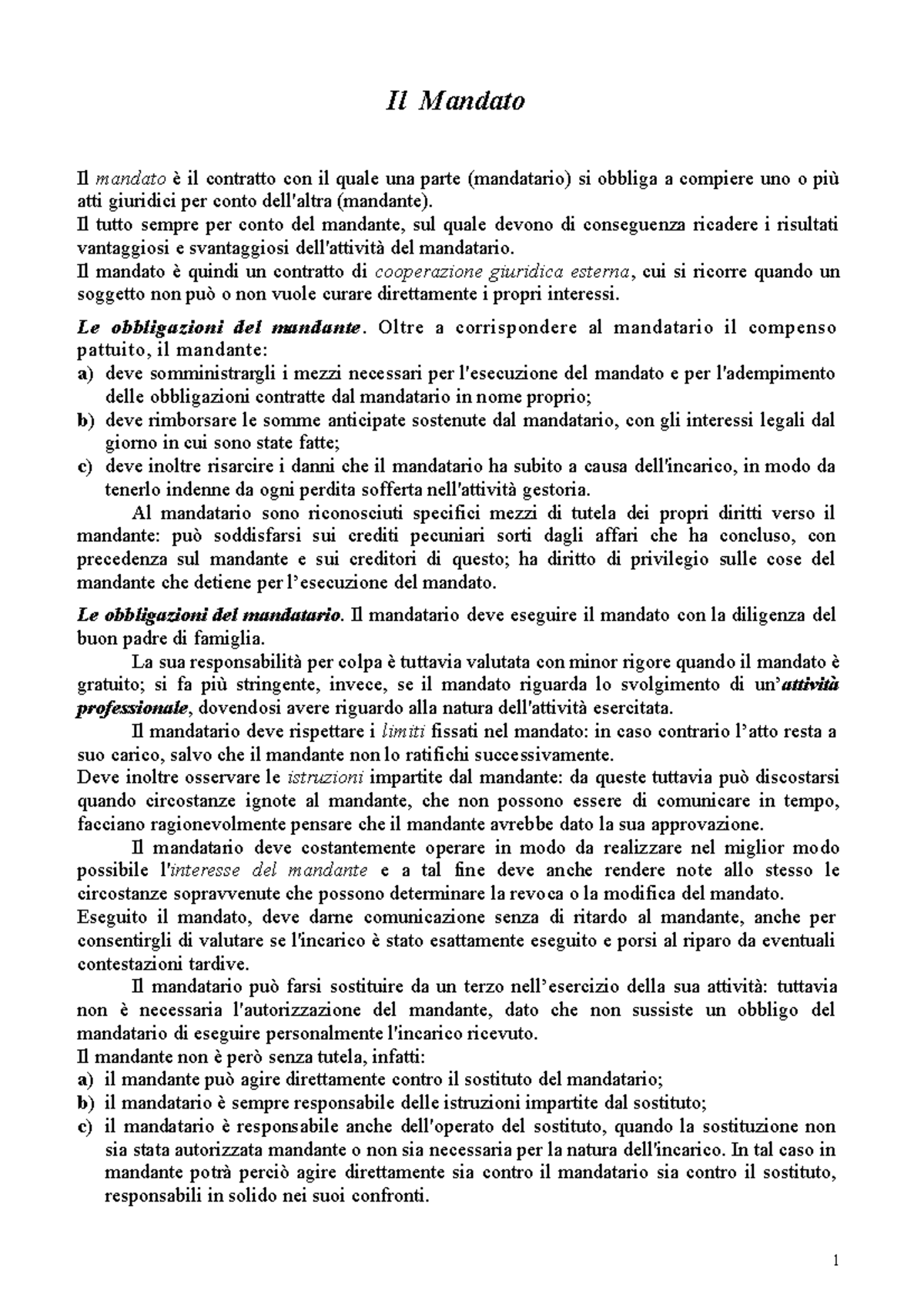 IL Mandato - Materiale utile ai fini dell'esame di diritto civile - Il ...