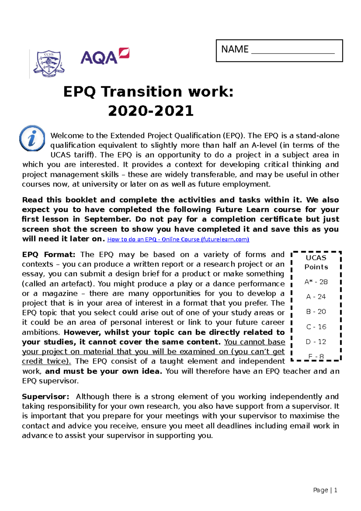 EPQ Bridging Work 2022 - ..... - Welcome To The Extended Project ...