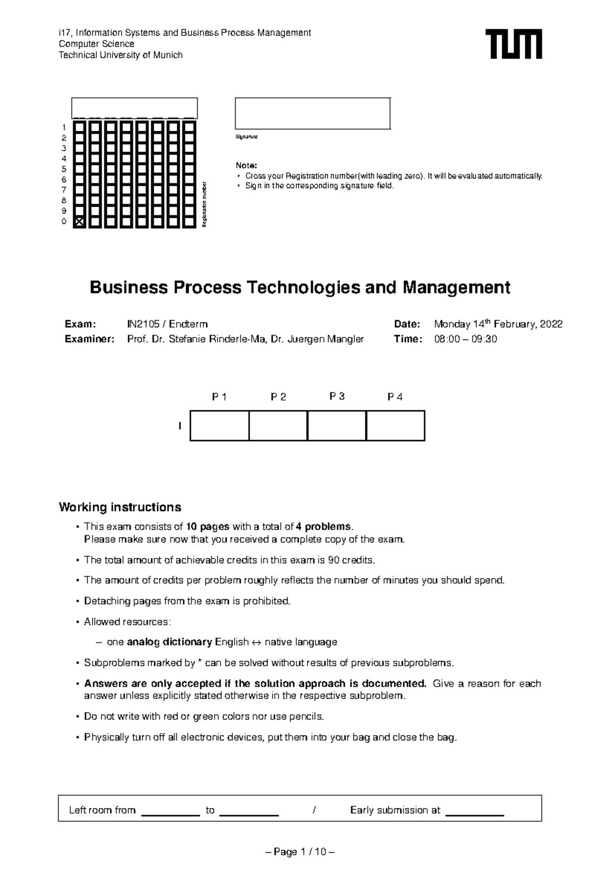 Exam - previous exam - i17, Information Systems and Business Process ...