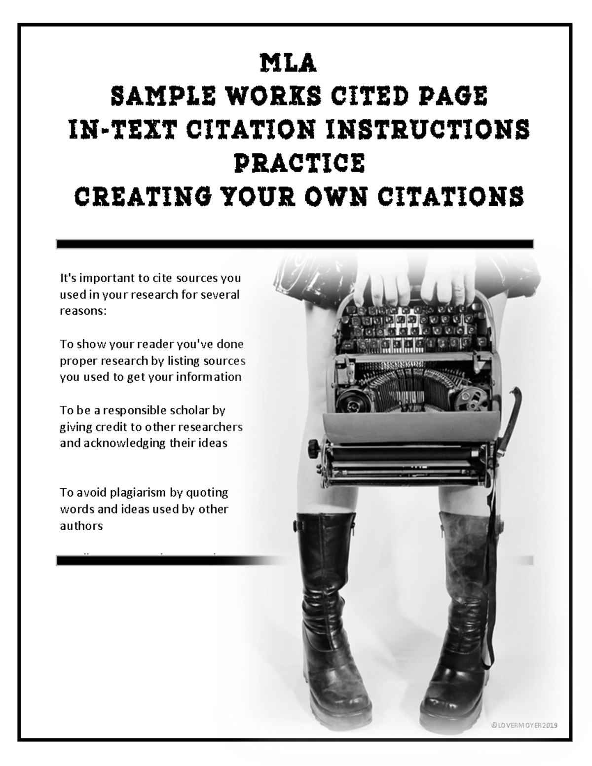 MLAIn Text Citations Instructions Examples Practice Free Resource-2 (4 ...