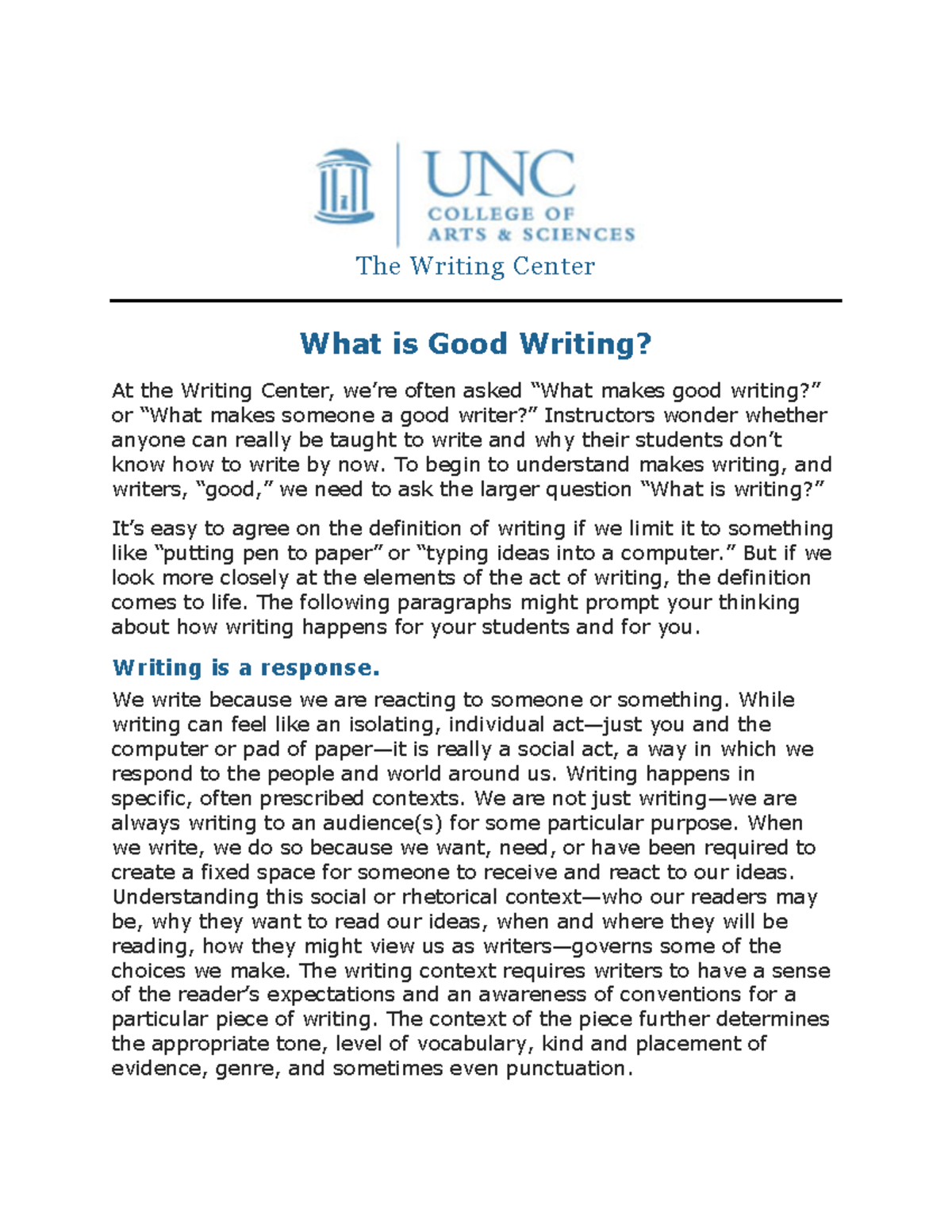 unc chapel hill creative writing major