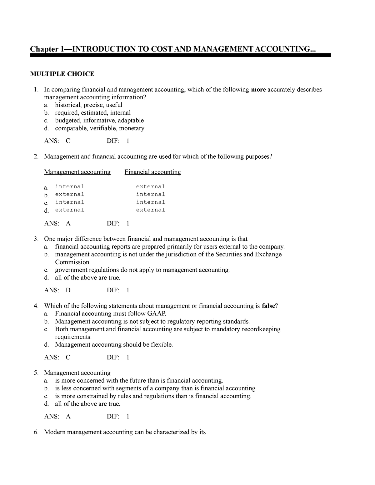 Chapter 1— Introduction TO COST AND Management Accounting - Chapter 1 ...