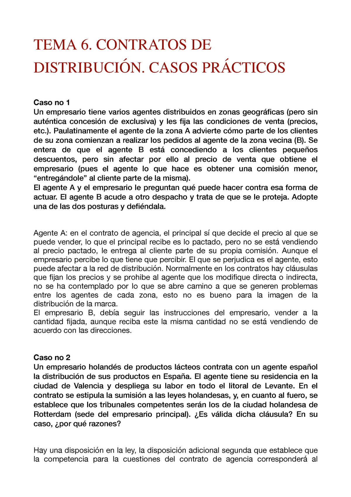 Tema 6 Contratos De DistribuciÓn Casos PrÁcticos Tema 6 Contratos De DistribuciÓn Casos 2099