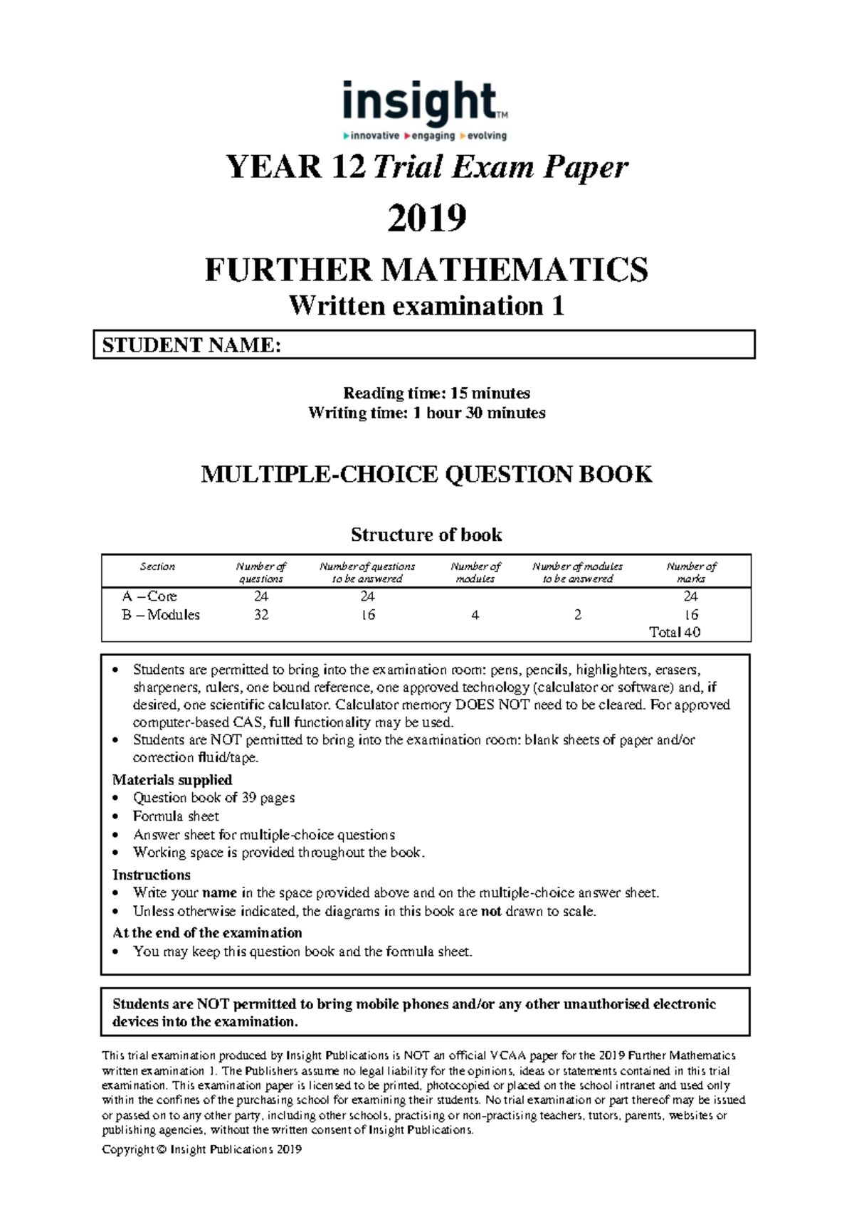 2019 insight exam 1 - Practice exam for general - This trial ...