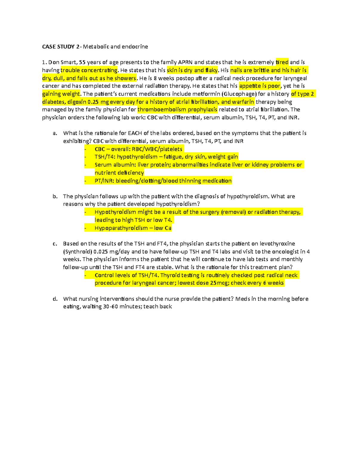 CASE Study 23 Metabolic and Endocrine CASE STUDY 2 Metabolic and