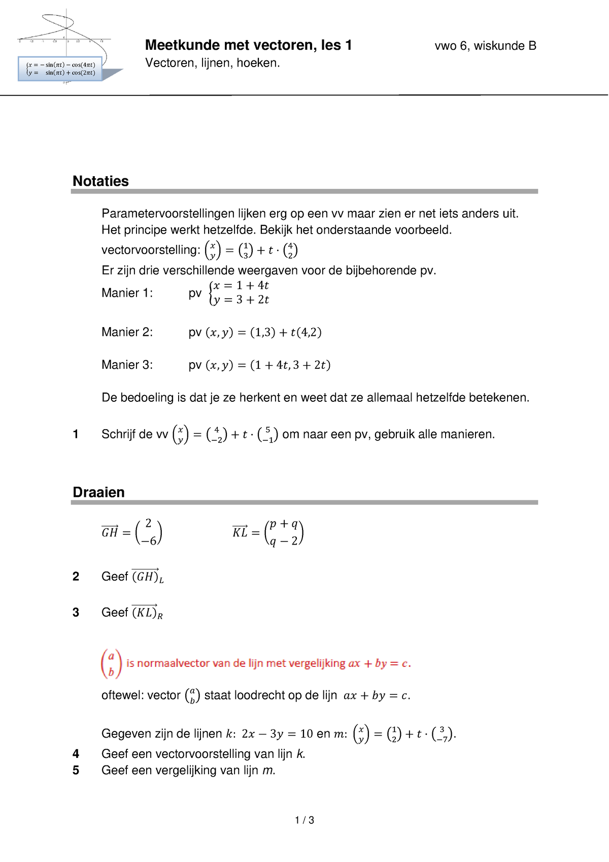 V6 Wis B Vectoren Periode - Meetkunde Met Vectoren, Les 1 Vwo 6 ...