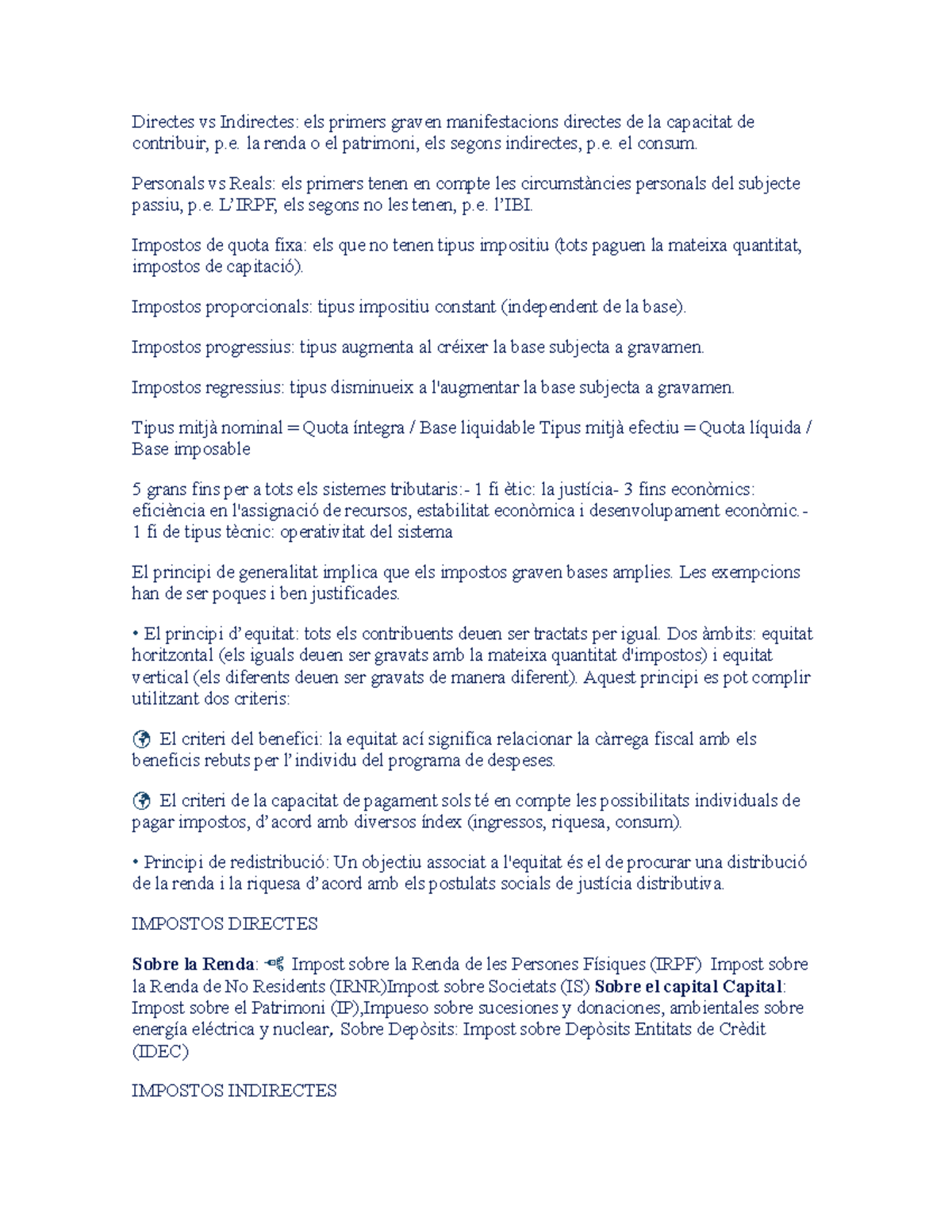apuntes de fiscalidad - Directes vs Indirectes: els primers graven ...