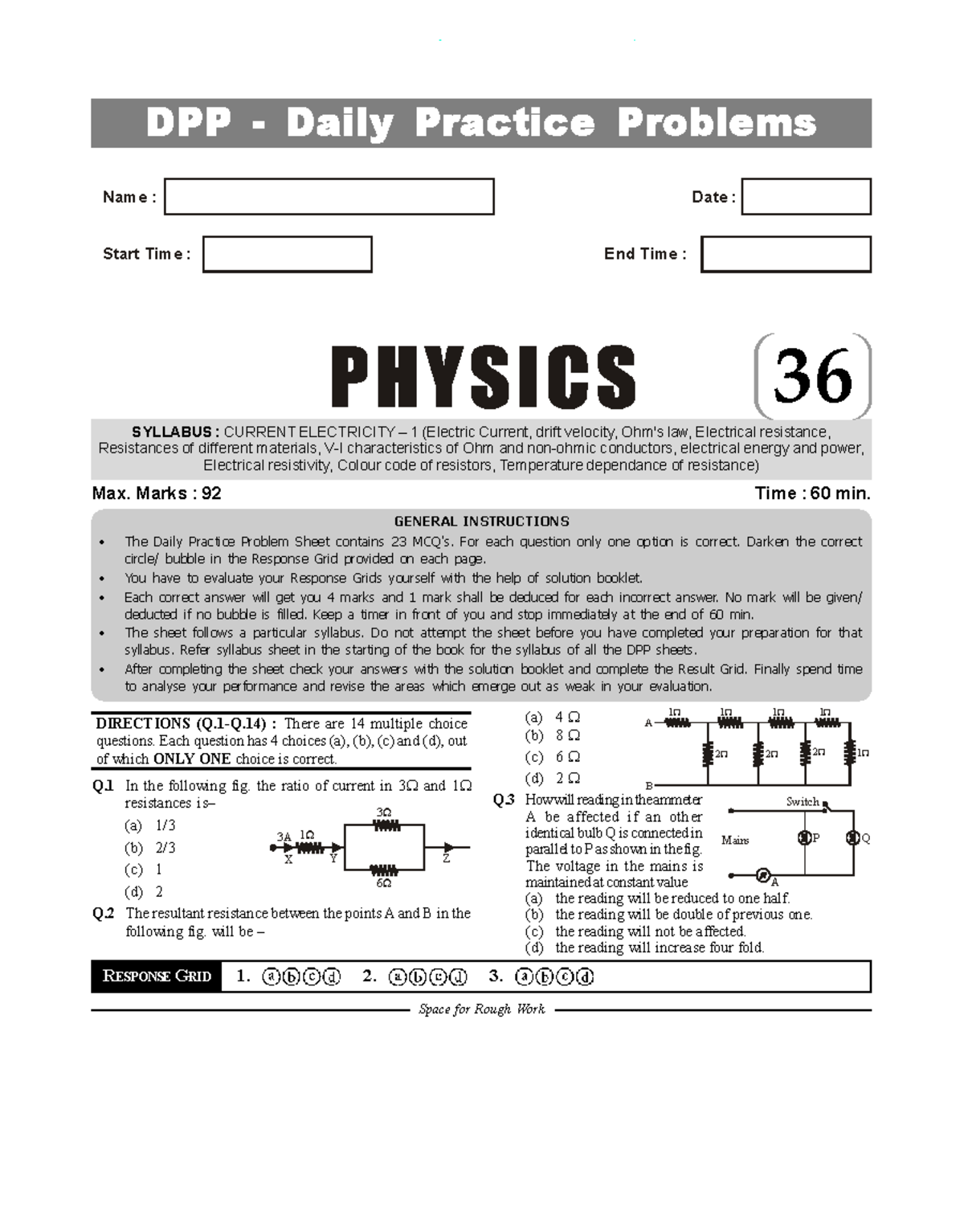 Selfstudys Com File - SYLLABUS : CURRENT ELECTRICITY – 1 (Electric ...