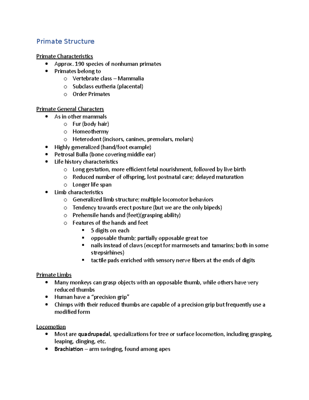 Primate Structure - Primate Structure Primate Characteristics Approx ...