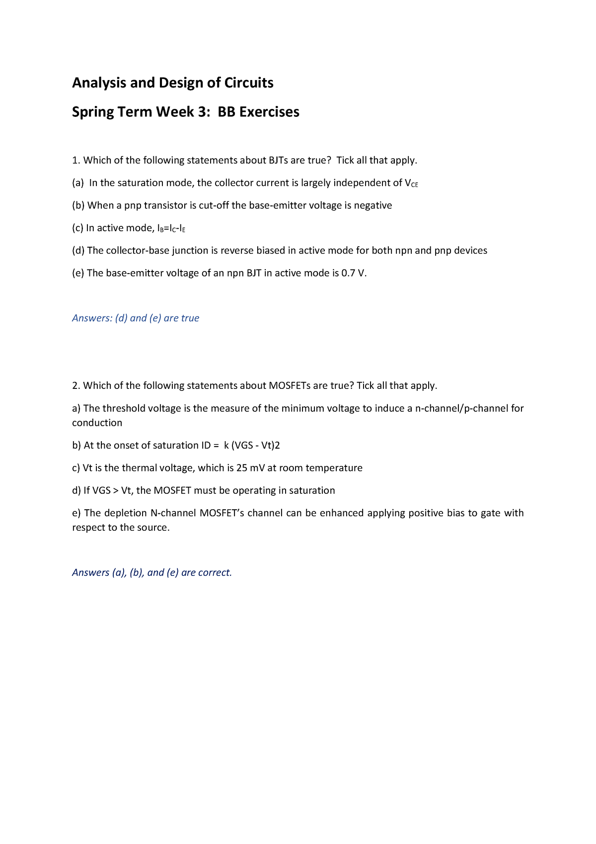 Class 1solutions - Analysis Design Circuit - Analysis And Design Of ...