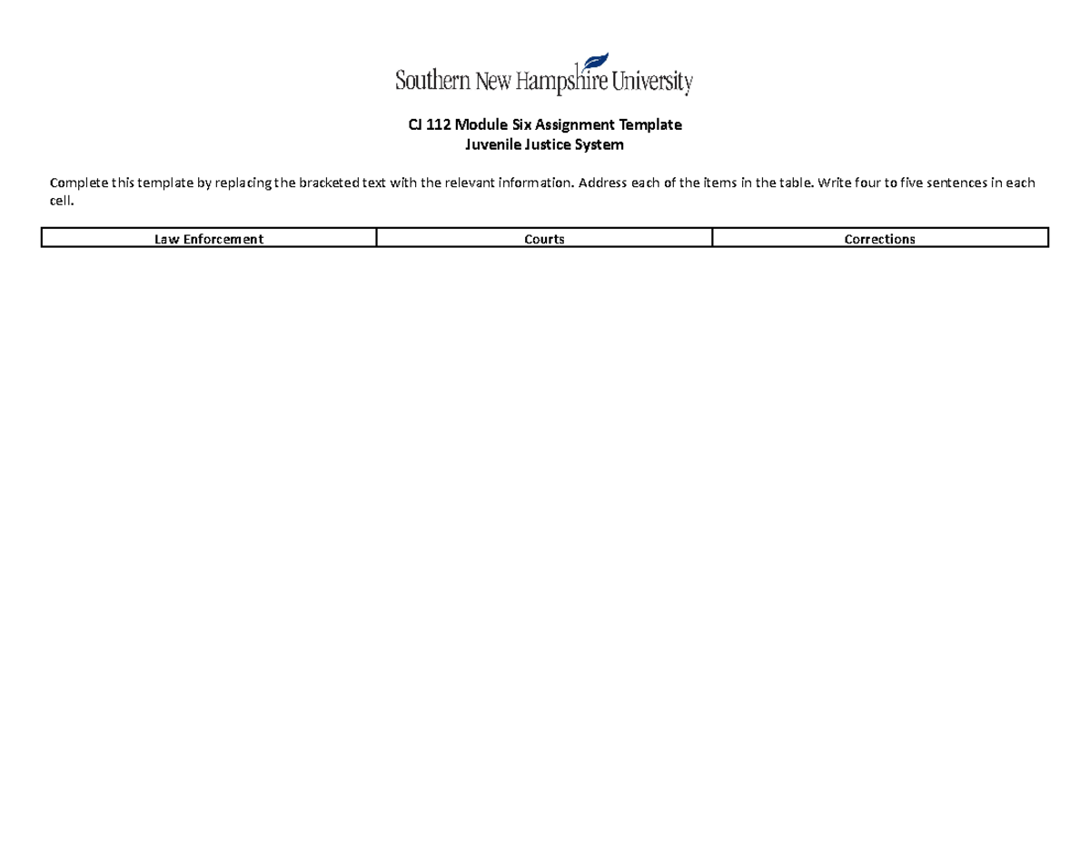 CJ 112 Juvenile Justice Template - CJ 112 Module Six Assignment ...