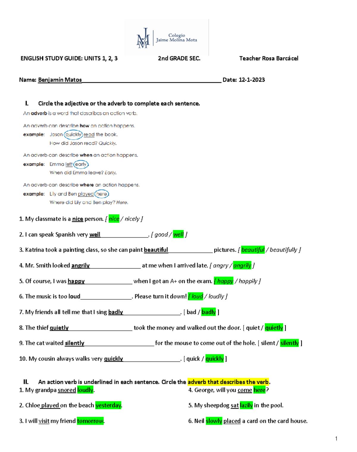 2nd sec - Study Guide Ex Cuatrimestral; Ene 2023 - ENGLISH STUDY GUIDE ...