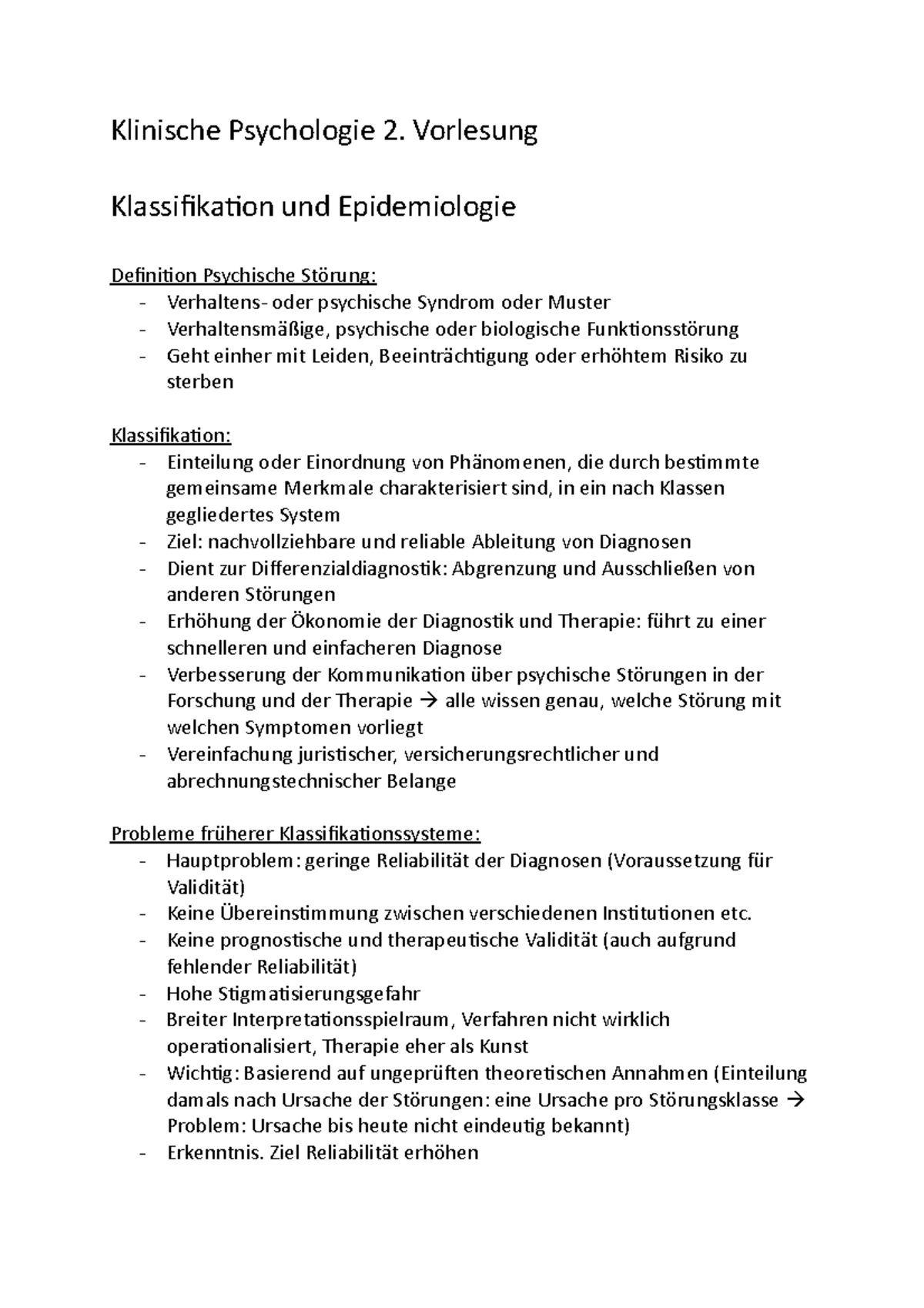 2. Vorlesung - Klinische Psychologie 2. Vorlesung Klassifikation Und ...