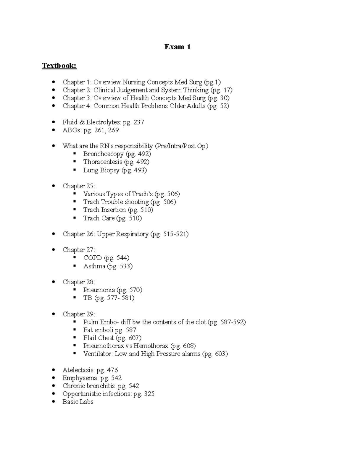 Exam 1 Review - Exam 1 Textbook: Chapter 1: Overview Nursing Concepts ...