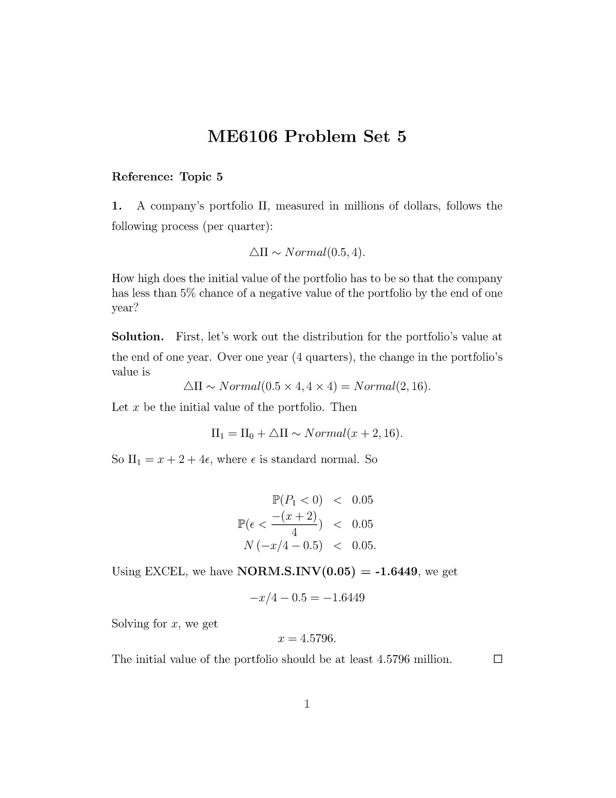 Problem Set 5 Solution - ME6106 Problem Set 5 Reference: Topic 5 A ...