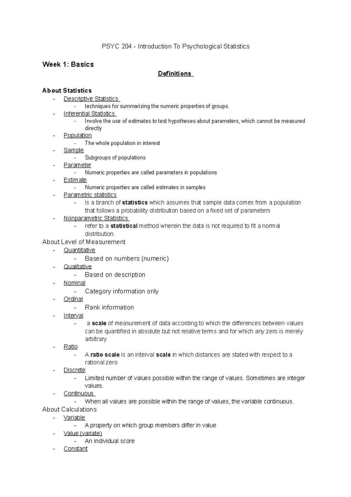 PSYC 204 - Introduction To Psychological Statistics - PSYC 204 ...