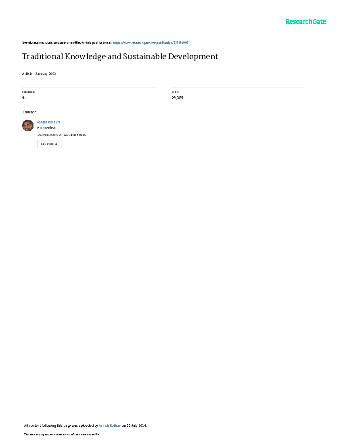 Traditional Knowledge and Sustainable Development - See discussions ...